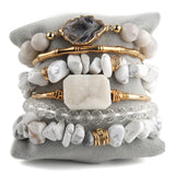 Boho Stone Bead & Druzy Charm Bracelet Set for Women