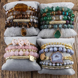 Bohemia Stone/Glass Beaded Stretch Bracelets Set For Women