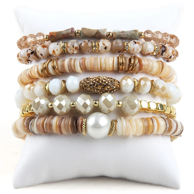 RH Bohemia Charm Beaded Bracelets Set - 6pc Stack Beads Jewelry for Women