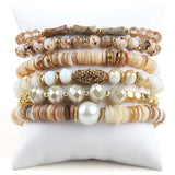 RH Bohemia Charm Beaded Bracelets Set - 6pc Stack Beads Jewelry for Women