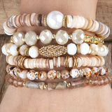 RH Bohemia Charm Beaded Bracelets Set - 6pc Stack Beads Jewelry for Women