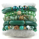 Bohemia Jewelry Elbow Beaded Stone 5pc Stack Bracelets Set For Women