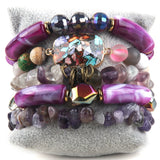 Bohemia Jewelry Elbow Beaded Stone 5pc Stack Bracelets Set For Women