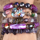 Bohemia Jewelry Elbow Beaded Stone 5pc Stack Bracelets Set For Women