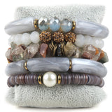 Bohemia Jewelry Elbow Beaded Stone 5pc Stack Bracelets Set For Women