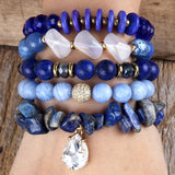 Bohemia Jewelry Beaded Stone 5pc and Charm Stack Beads Bracelets Set