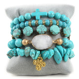 Bohemia Jewelry Beaded Stone 5pc and Charm Stack Beads Bracelets Set