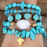 Bohemia Jewelry Beaded Stone 5pc and Charm Stack Beads Bracelets Set