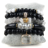 Bohemia Jewelry Beaded Stone 5pc and Charm Stack Beads Bracelets Set