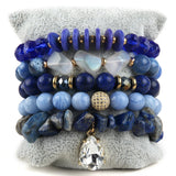 Bohemia Jewelry Beaded Stone 5pc and Charm Stack Beads Bracelets Set