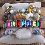 Bohemia Crystal Bracelet Set with Druzy Charm - 5pc Stack Bracelets for Women