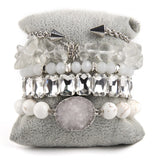 Bohemia Crystal Bracelet Set with Druzy Charm - 5pc Stack Bracelets for Women