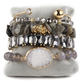 Bohemia Crystal Bracelet Set with Druzy Charm - 5pc Stack Bracelets for Women