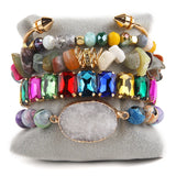 Bohemia Crystal Bracelet Set with Druzy Charm - 5pc Stack Bracelets for Women