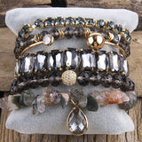 Bohemia Crystal Bracelet Set Stone/Crystal Beaded Drop Charm 6pc Stack Bracelets