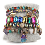 Bohemia Crystal Bracelet Set Stone/Crystal Beaded Drop Charm 6pc Stack Bracelets