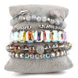 Bohemia Crystal Bracelet Set Stone/Crystal Beaded Drop Charm 6pc Stack Bracelets