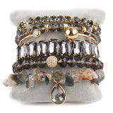Bohemia Crystal Bracelet Set Stone/Crystal Beaded Drop Charm 6pc Stack Bracelets