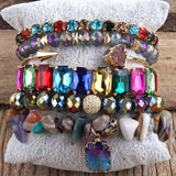 Bohemia Crystal Bracelet Set Stone/Crystal Beaded Drop Charm 6pc Stack Bracelets