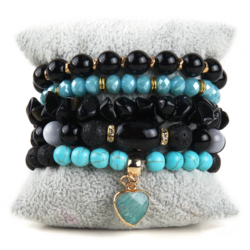 Bohemia Jewelry Glass Beaded Charm Bracelet Set For Women