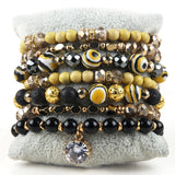Bohemia Jewelry Stack Bracelets Set with Stone Beads and Charms