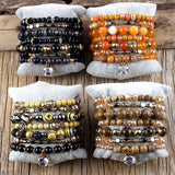 Bohemia Jewelry Stack Bracelets Set with Stone Beads and Charms