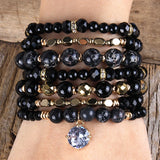 Bohemia Jewelry Stack Bracelets Set with Stone Beads and Charms
