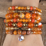 Bohemia Jewelry Stack Bracelets Set with Stone Beads and Charms