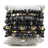 Bohemia Jewelry Stack Bracelets Set with Stone Beads and Charms