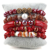 Bohemia Multicolor Beaded Stone/Crystal 5pc Bracelets Set For Women