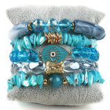 Bohemia Multicolor Beaded Stone/Crystal 5pc Bracelets Set For Women