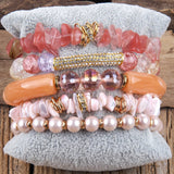 Bohemia Multicolor Beaded Stone/Crystal 5pc Bracelets Set For Women