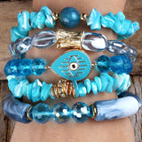 Bohemia Multicolor Beaded Stone/Crystal 5pc Bracelets Set For Women