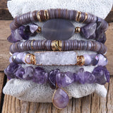 Bohemia Natural Stone Beaded Crystal Charm 5pc Stack Bracelets Set Gift