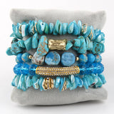 Bohemia Natural Stone Beaded Crystal Charm 5pc Stack Bracelets Set Gift