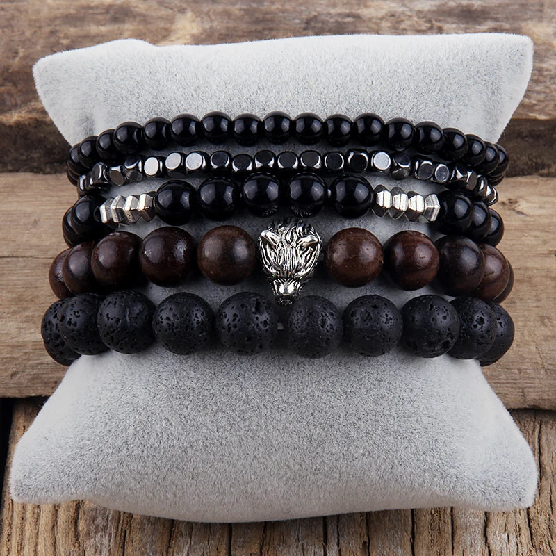 Bohemia Stone & Wood Beaded Charm Bracelet Set for Women