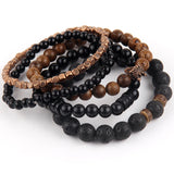 Bohemia Stone & Wood Beaded Charm Bracelet Set for Women