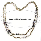 Bohemian 2 Layer Glass Stones Chain Long Necklace Women Boho Gift