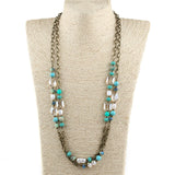 Bohemian 2 Layer Glass Stones Chain Long Necklace Women Boho Gift