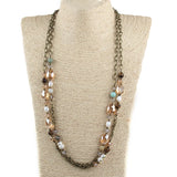Bohemian 2 Layer Glass Stones Chain Long Necklace Women Boho Gift