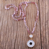 Bohemian 6mm Stone Druzy Pendant Boho Necklace for Women