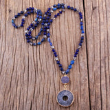 Bohemian 6mm Stone Druzy Pendant Boho Necklace for Women