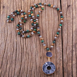 Bohemian 6mm Stone Druzy Pendant Boho Necklace for Women