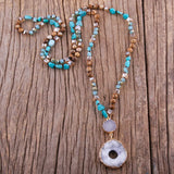 Bohemian 6mm Stone Druzy Pendant Boho Necklace for Women