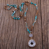 Bohemian 6mm Stone Druzy Pendant Boho Necklace for Women