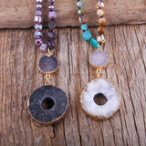 Bohemian 6mm Stone Druzy Pendant Boho Necklace for Women