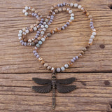 Boho Dragonfly Pendant Necklace with 6mm Stones for Women