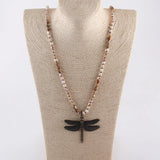 Boho Dragonfly Pendant Necklace with 6mm Stones for Women