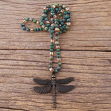 Boho Dragonfly Pendant Necklace with 6mm Stones for Women