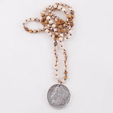 Boho Pendant Necklace 6mm Stones Metal Round Pendant